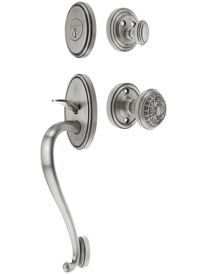 Georgetown Entry Handle Set in Antique Pewter Finish with Windsor Knob and